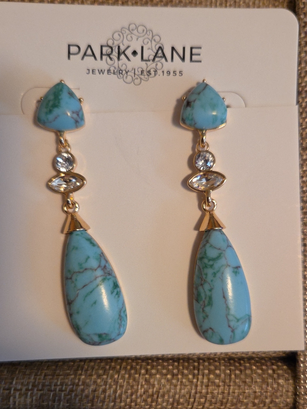 Park Lane Teardrop Turquoise-Style Dangle Earrings with Gold Accents -Rodeo